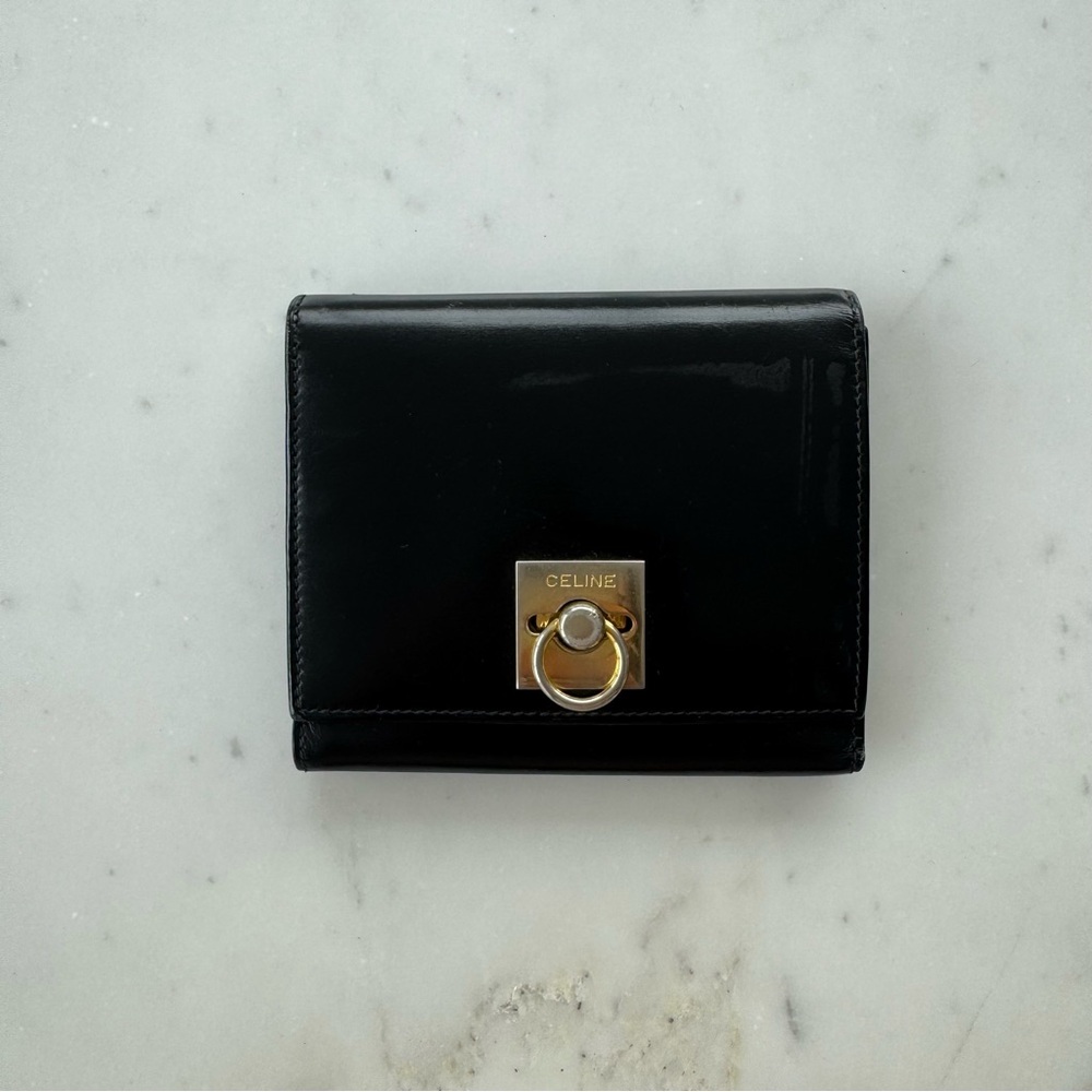 Celine Vintage Gold Interlock Leather Wallet